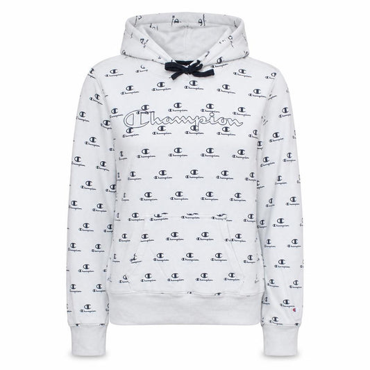 Front view of Champion Women's White Logo Print Pullover Hoodie, size S