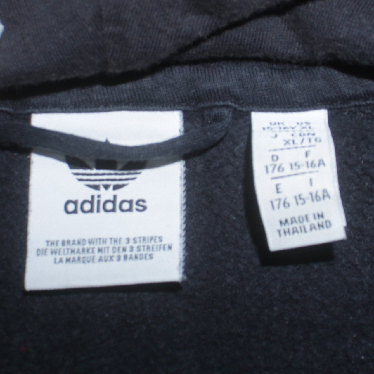 Adidas Boys Black Full Zip Hoodie XL 15-16 Years Hooded Sweatshirt