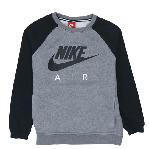 Nike Men Grey Black Air Logo Crew Neck Pullover Sweatshirt Size S