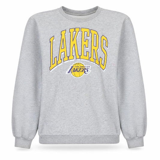 Front view of NBA Los Angeles Lakers women’s grey crew neck pullover sweatshirt l