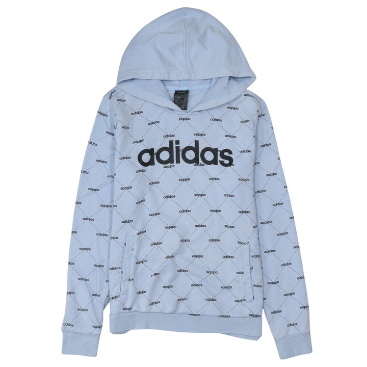 Adidas Womens Blue Hoodie L 16-18 Pullover Logo Print Casual Sweatshirt