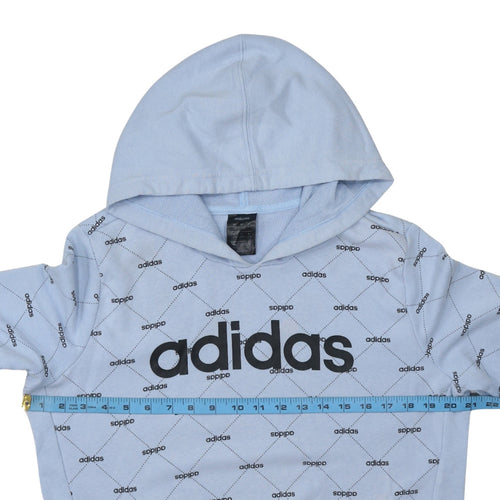 Adidas Womens Blue Hoodie L 16-18 Pullover Logo Print Casual Sweatshirt
