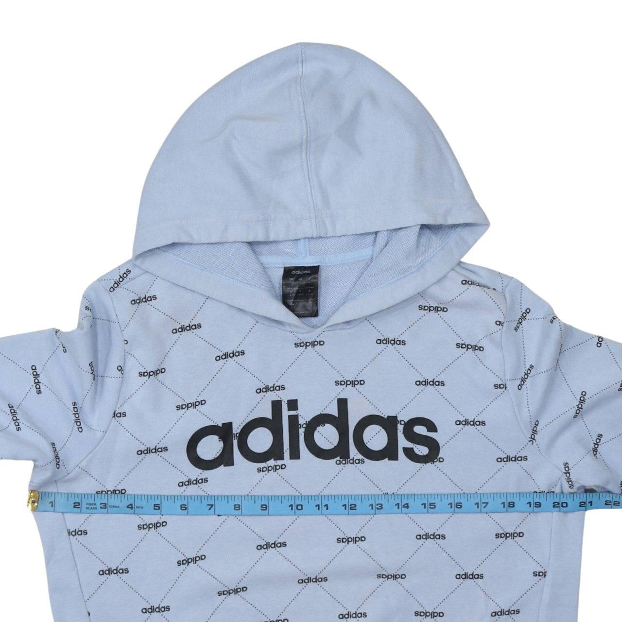 Adidas Womens Blue Hoodie L 16-18 Pullover Logo Print Casual Sweatshirt
