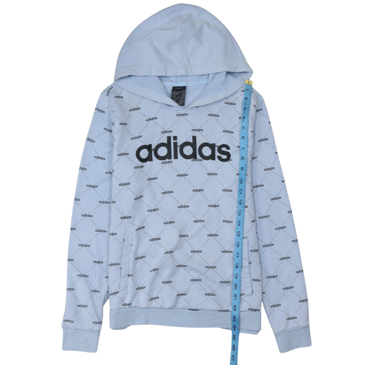 Adidas Womens Blue Hoodie L 16-18 Pullover Logo Print Casual Sweatshirt