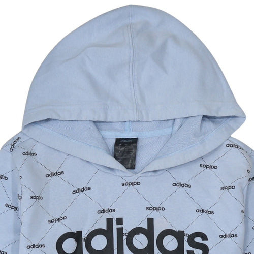 Adidas Womens Blue Hoodie L 16-18 Pullover Logo Print Casual Sweatshirt