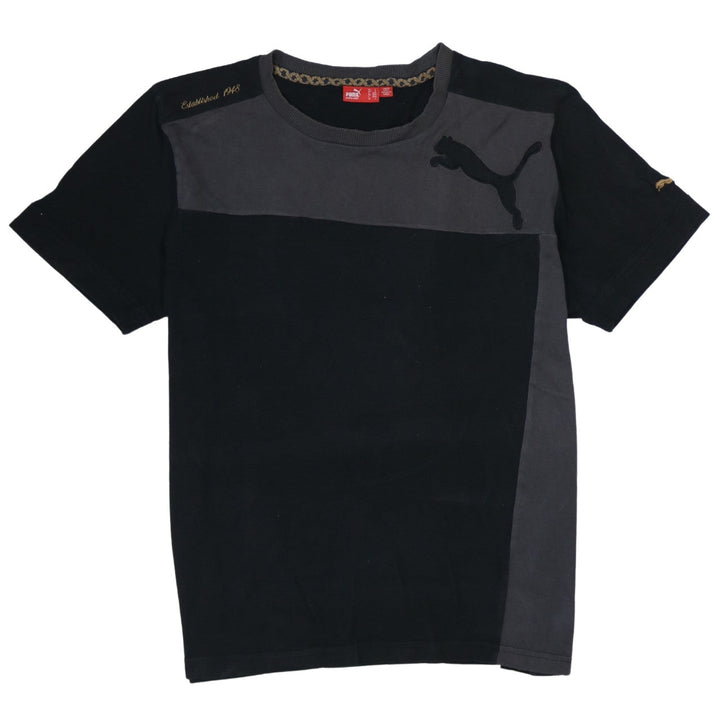 Puma Mens Black Colourblock Cotton Crew Neck T-Shirt Size L