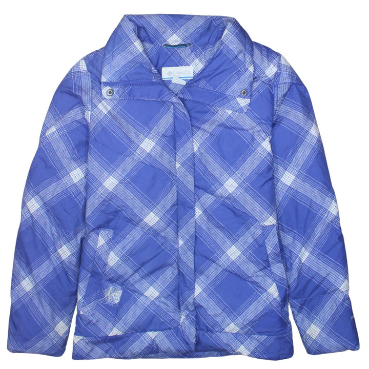 Columbia Girls Blue Check Puffer Jacket 14-16 Years Winter Mid-Length
