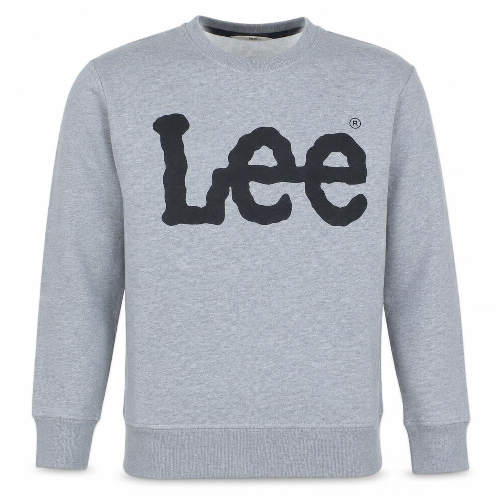 Front view of Lee Men's Grey Logo Pullover Sweatshirt Medium Crew Neck