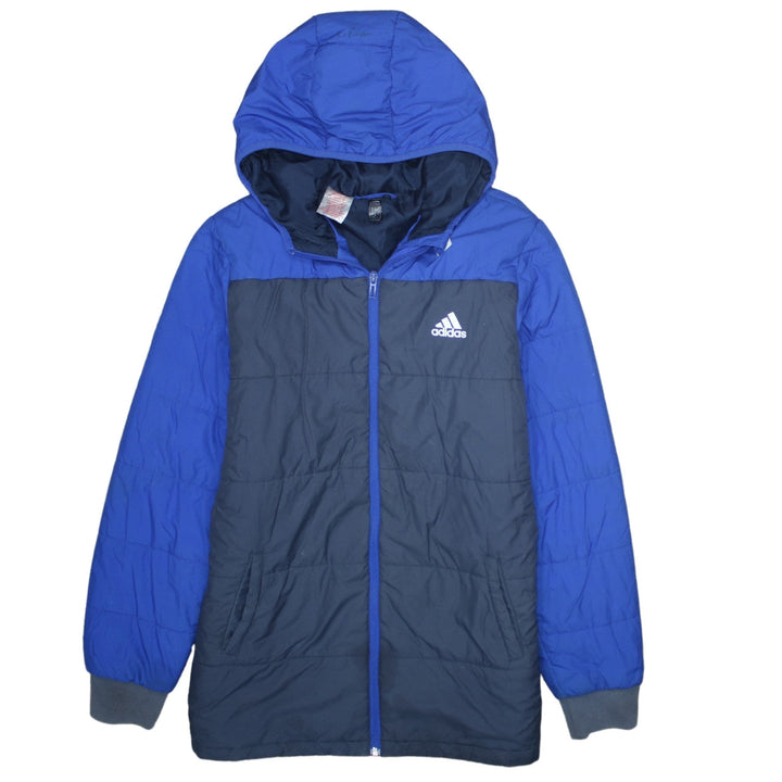 Adidas Boys Blue Puffer Jacket Hooded Winter Coat 16 Years