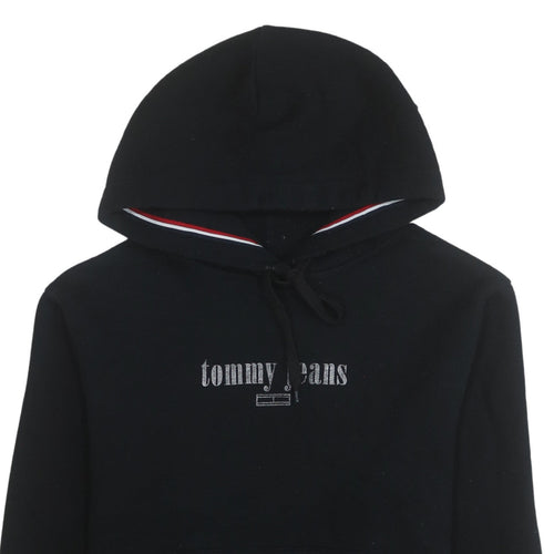 Tommy Jeans Women's Black Hoodie Medium Pullover Cotton Blend Casual Sweatshirt