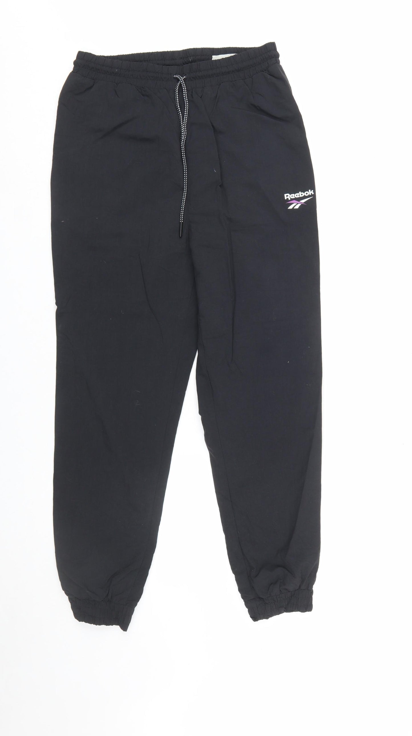 Reebok Classic Unisex Black Nylon Joggers S Elastic Waist Tapered Fit