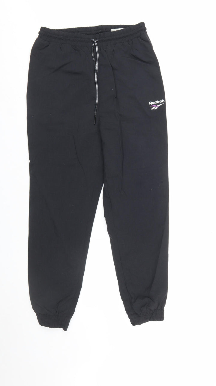 Reebok Classic Unisex Black Nylon Joggers S Elastic Waist Tapered Fit