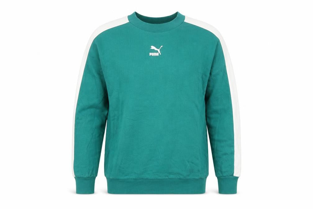 Front view of Puma Men's Green Small Pullover Crew Neck Cotton Sweatshirt