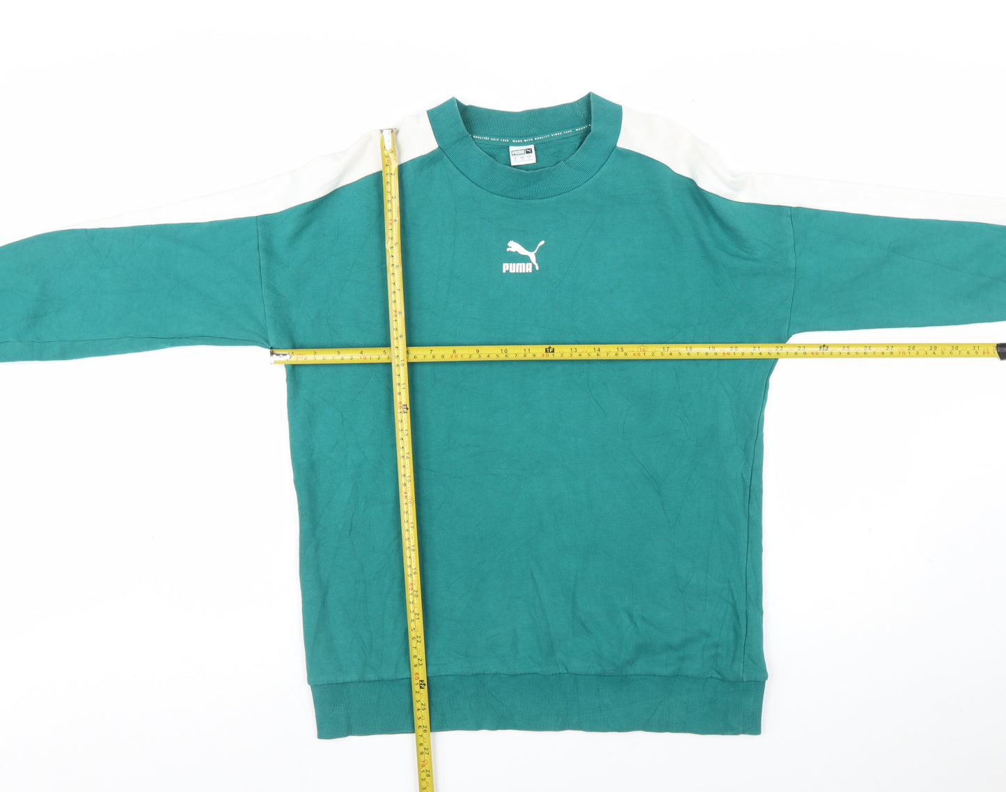 Puma Men's Green Small Pullover Crew Neck Cotton Sweatshirt