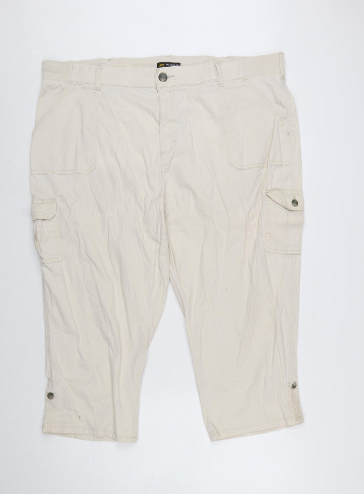 Lee Womens Beige Cargo Capri Trousers Size 24W Relaxed Fit Mid Rise
