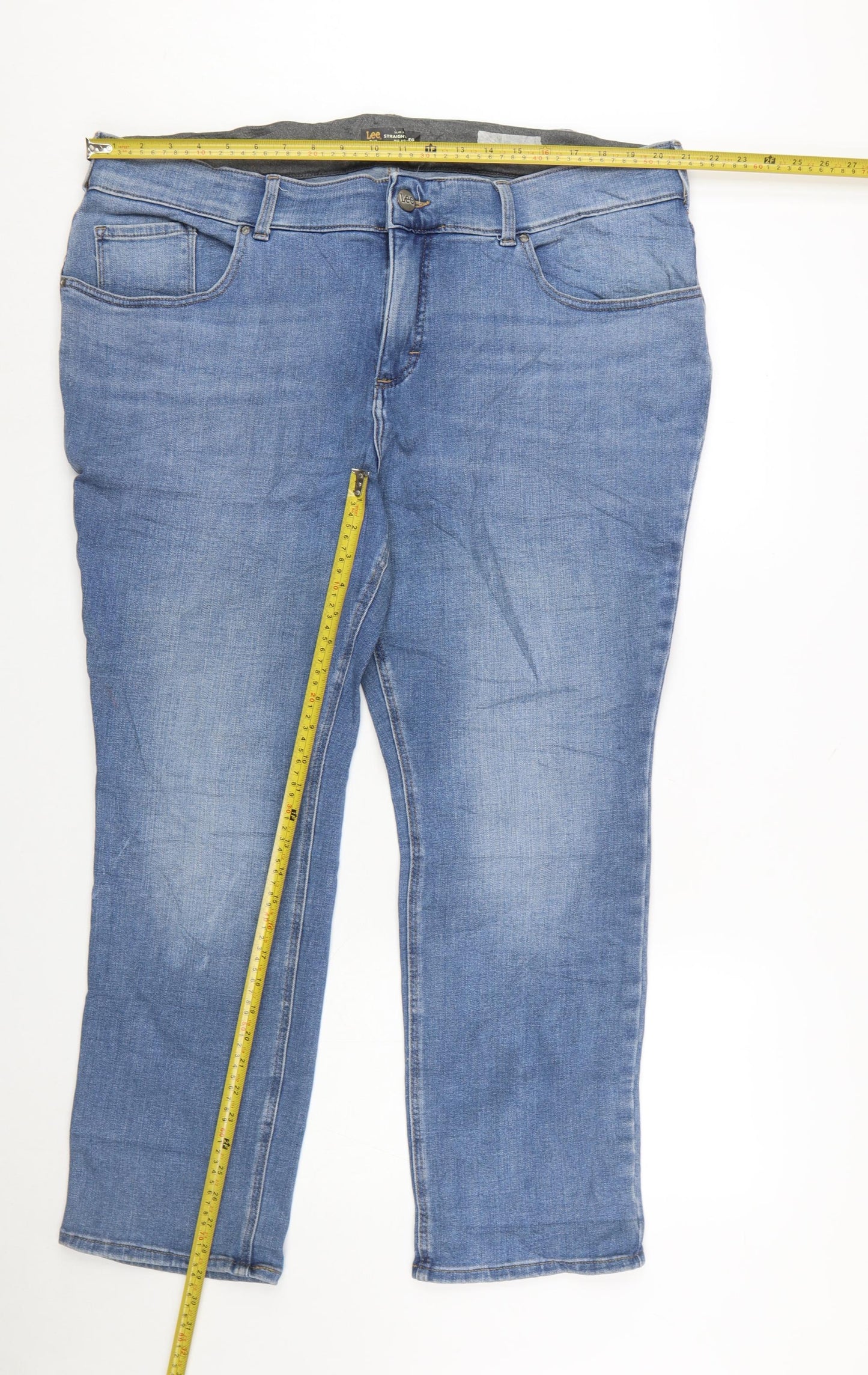 Lee Plus Women's Blue 22W Petite Slim Fit Straight Leg Mid Rise Jeans