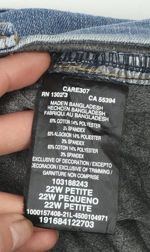 Lee Plus Women's Blue 22W Petite Slim Fit Straight Leg Mid Rise Jeans