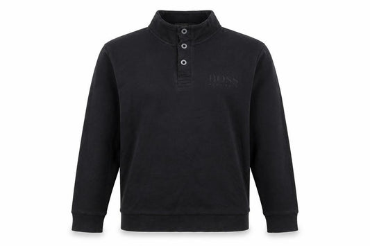 Front view of Hugo Boss Men's Black Henley Sweatshirt, size L
