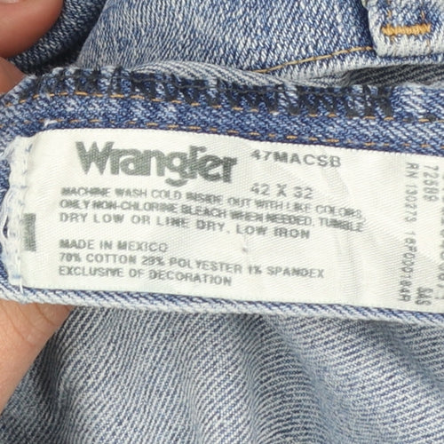 Wrangler Men's Blue Straight Jeans 42x32 Denim Classic Fit