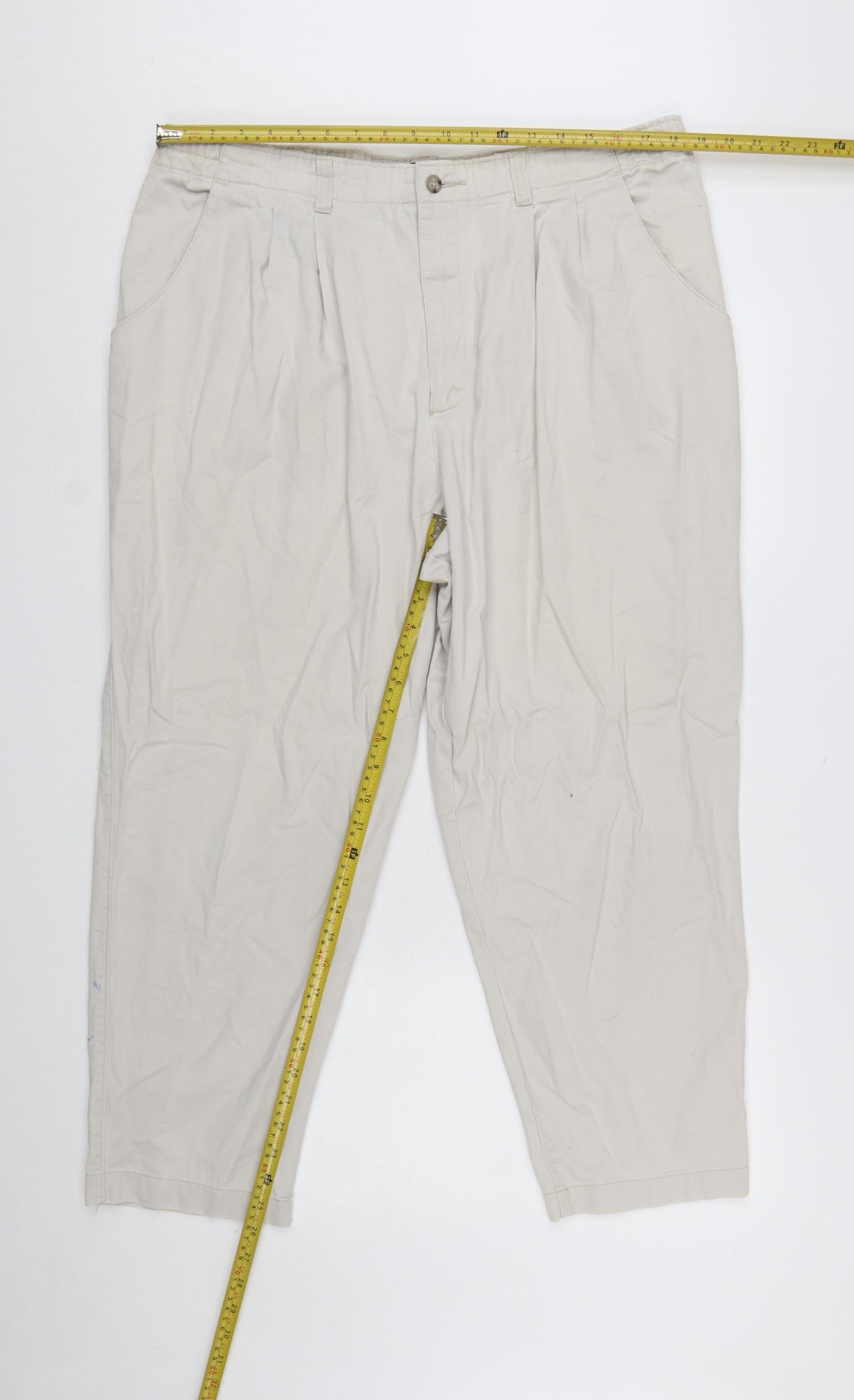 Lee Women's Beige Chino Pleated Cotton Tapered Trousers Size 18 Plus Petite