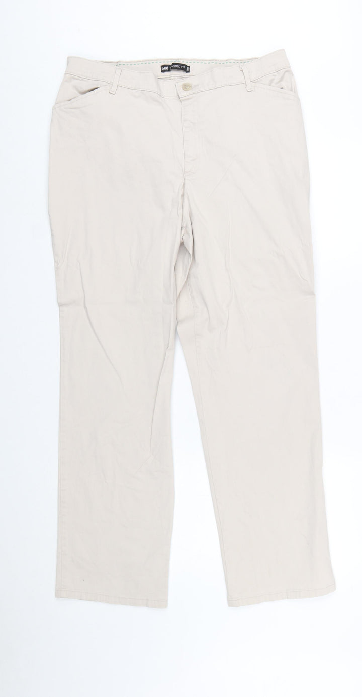 Lee Women’s Beige Chino Trousers Size 16 Relaxed Fit Cotton