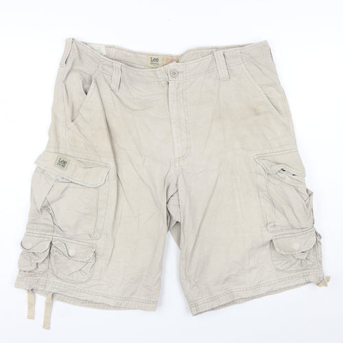 Lee Dungarees Men's Beige Cotton Cargo Shorts Size 36 Regular Fit