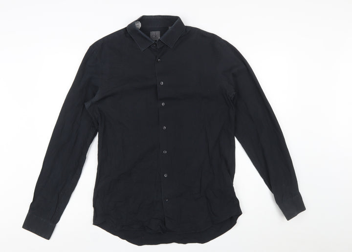 Calvin Klein Men's Black Slim Fit Long Sleeve Button-Up Shirt Size 15.75
