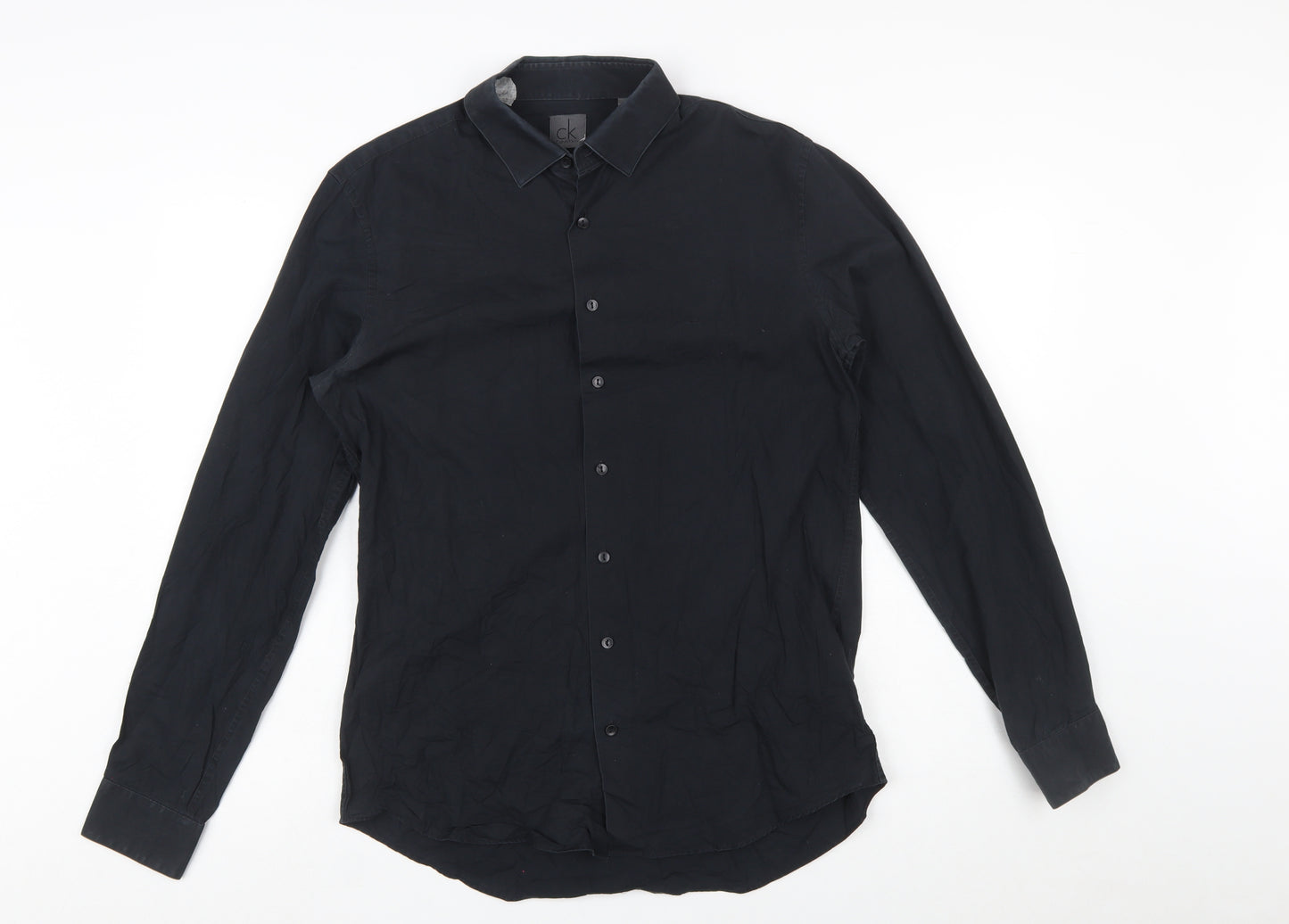 Calvin Klein Men's Black Slim Fit Long Sleeve Button-Up Shirt Size 15.75