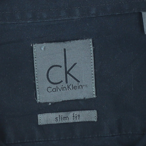 Calvin Klein Men's Black Slim Fit Long Sleeve Button-Up Shirt Size 15.75