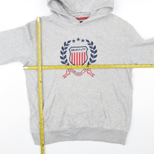 GANT Boys Grey Pullover Hoodie 16 Years Logo Crest Cotton Blend
