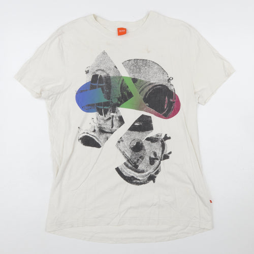 Hugo Boss Men's White Graphic Print Cotton T-Shirt Size L