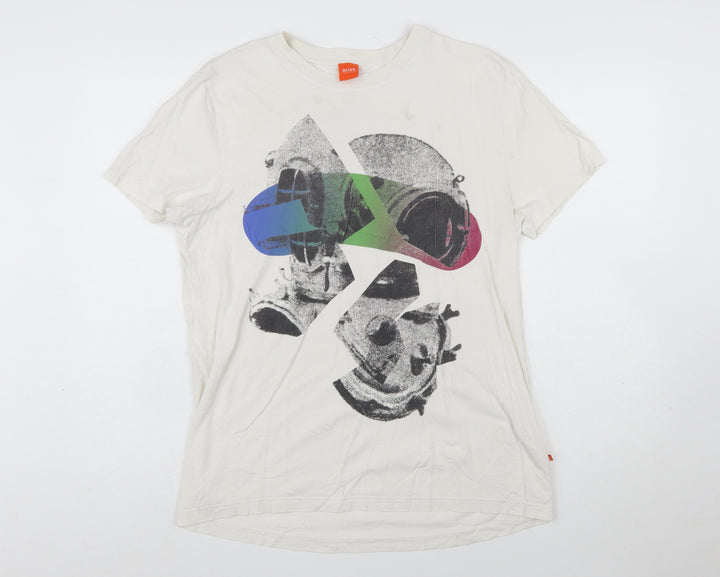 Hugo Boss Men's White Graphic Print Cotton T-Shirt Size L