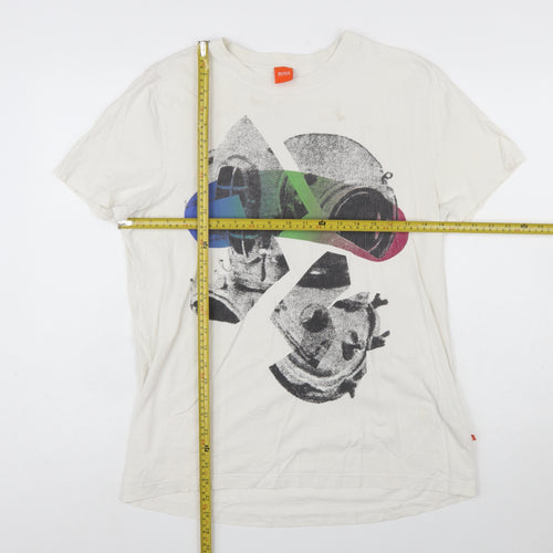 Hugo Boss Men's White Graphic Print Cotton T-Shirt Size L