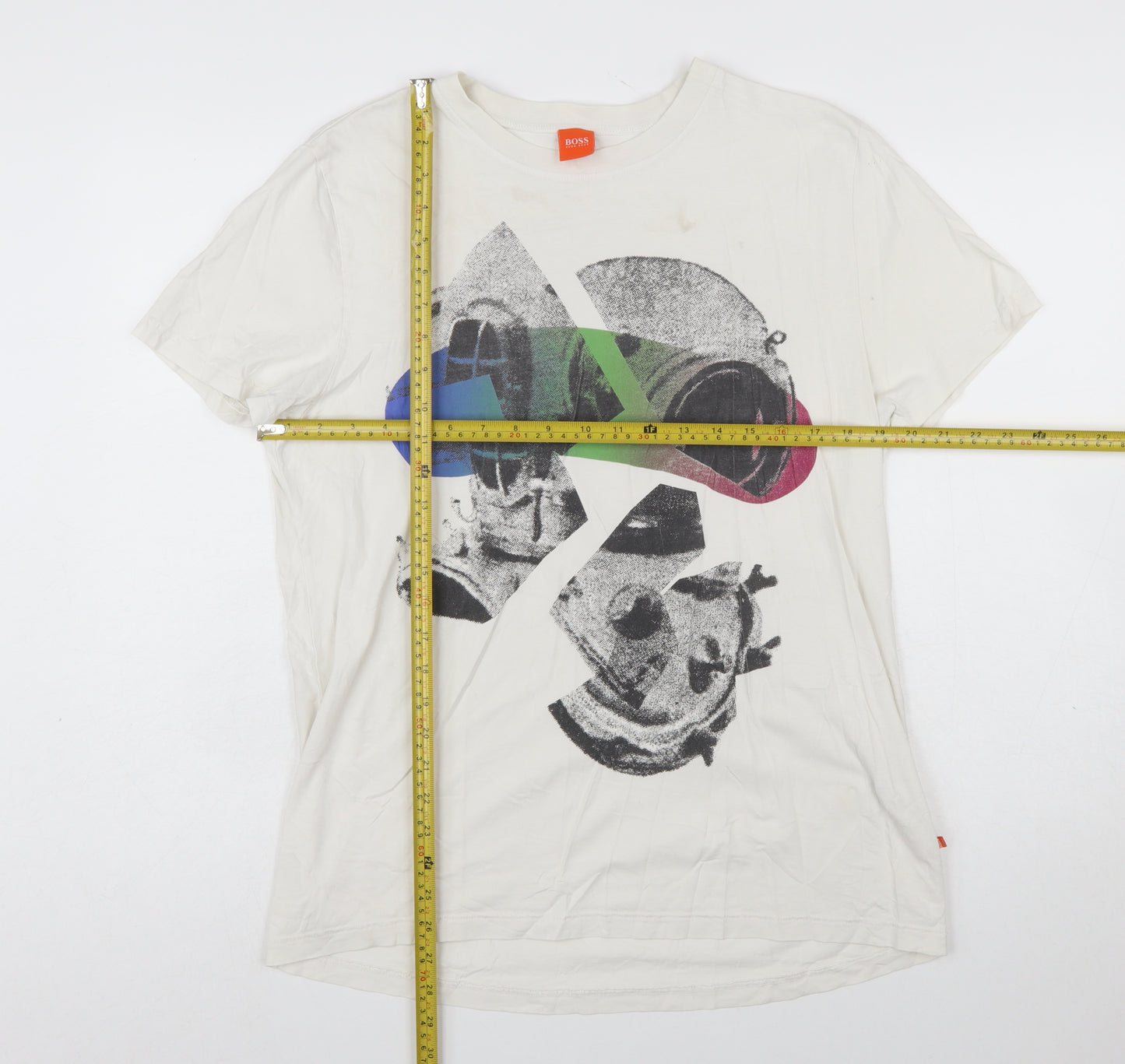 Hugo Boss Men's White Graphic Print Cotton T-Shirt Size L