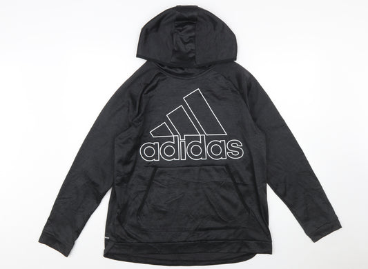 Adidas Women's Black Pullover Hoodie Size L 16-18 Polyester Athletic