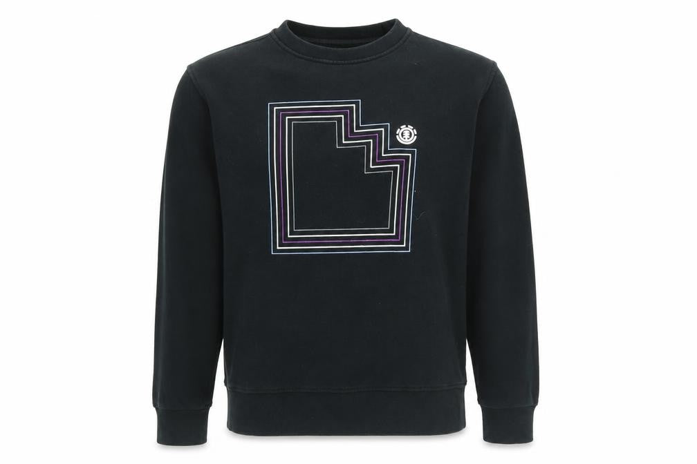 Front view of Element Men's Black Small Crew Neck Graphic Sweatshirt