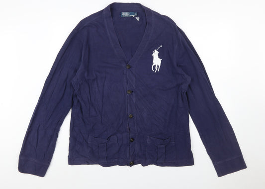Ralph Lauren Men's Blue Cotton V-Neck Cardigan XL