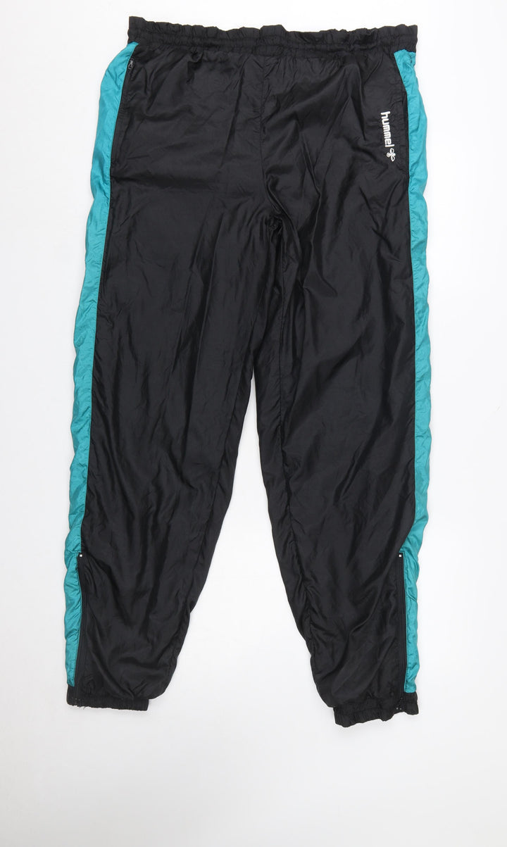 Hummel Men's Black Windbreaker Track Trousers Size L Retro 90s