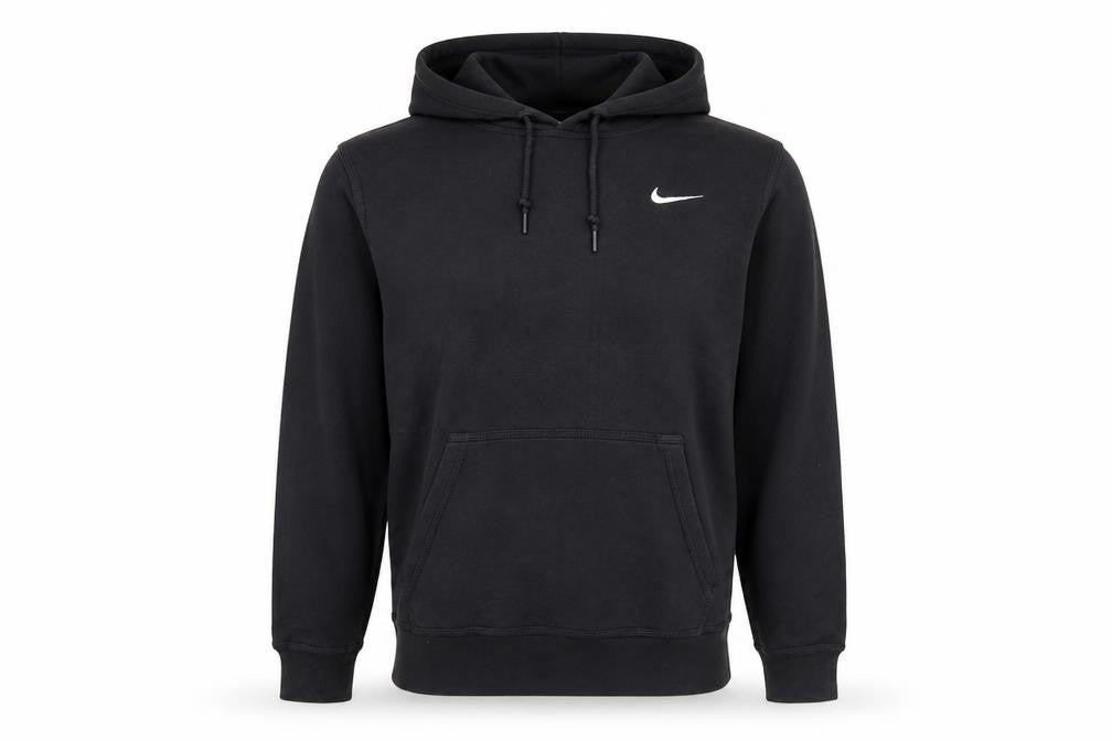 Front view of Nike Men's Black Pullover Hoodie Small Logo Fleece Sweatshirt