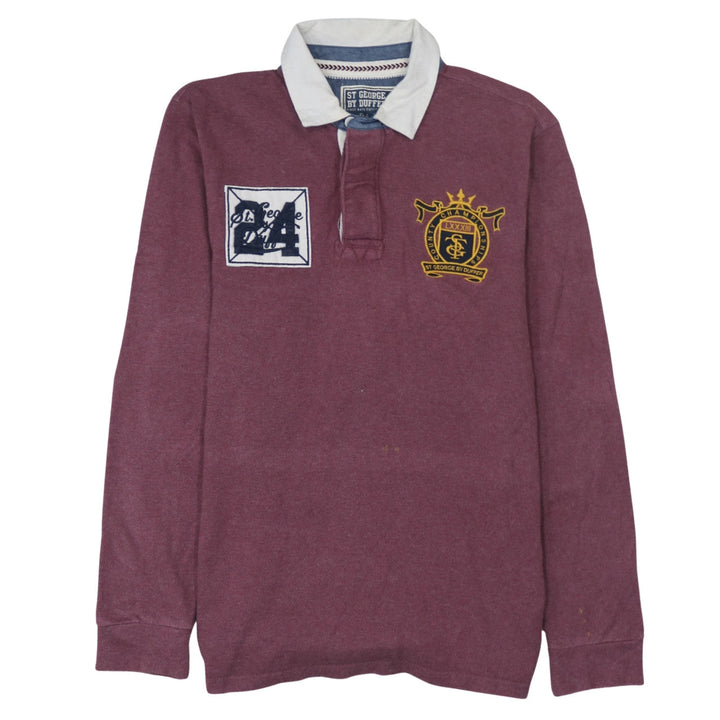 St George By Duffer Men's Red Long Sleeve Rugby Polo Medium