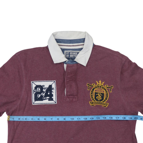 St George By Duffer Men's Red Long Sleeve Rugby Polo Medium