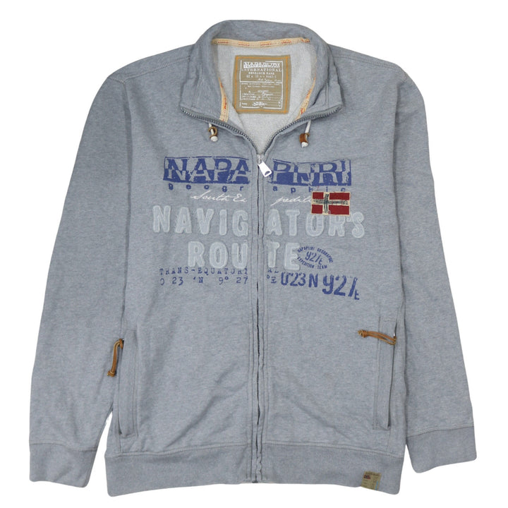 Napapijri Men's Grey Full Zip Sweatshirt XXL Graphic Outdoor Fleece