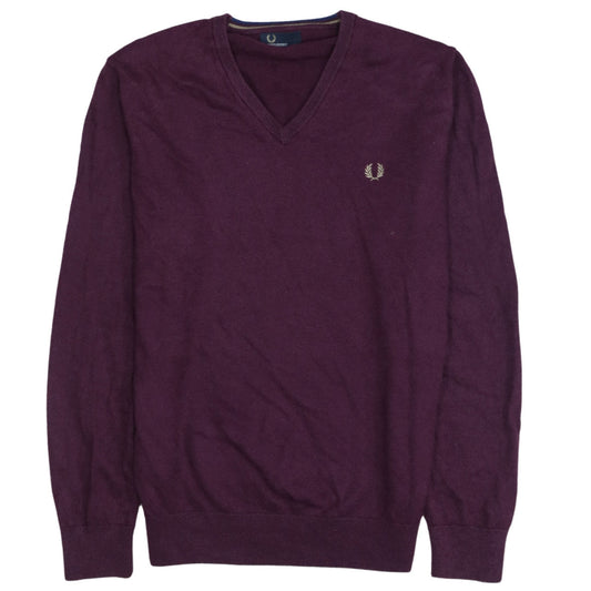 Fred Perry Men's Purple V-Neck Cotton Jumper L
