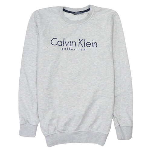 Calvin Klein Men Grey Cotton Logo Pullover Sweatshirt Size S