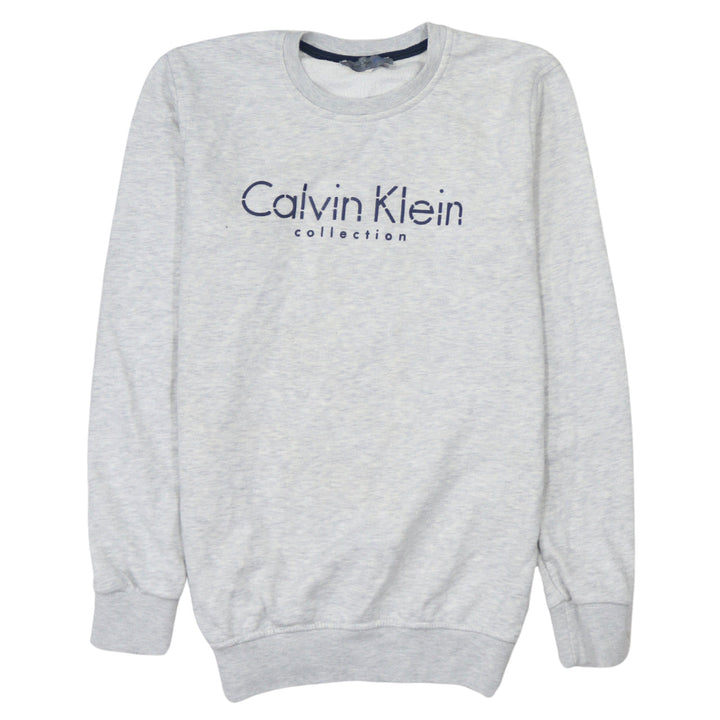 Calvin Klein Men Grey Cotton Logo Pullover Sweatshirt Size S