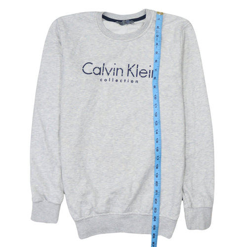 Calvin Klein Men Grey Cotton Logo Pullover Sweatshirt Size S