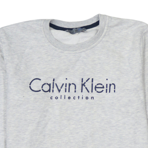 Calvin Klein Men Grey Cotton Logo Pullover Sweatshirt Size S
