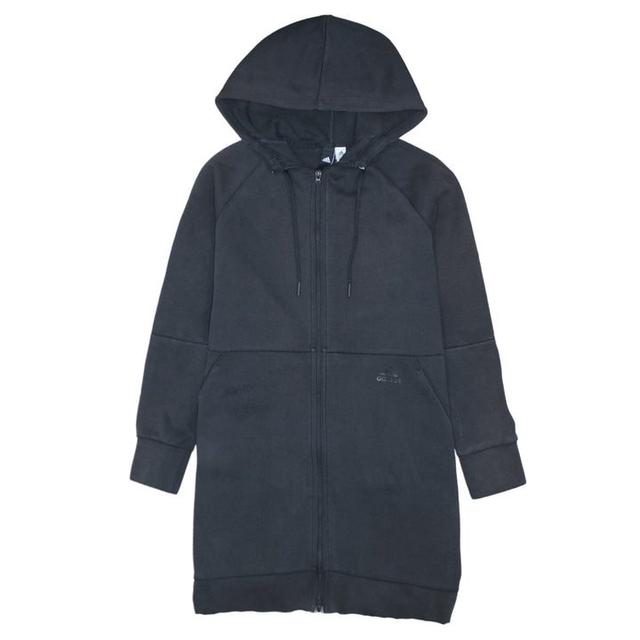Adidas Women Black XS Full Zip Hooded Longline Sweatshirt Dress