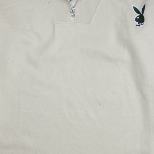 Playboy x Missguided Womens Beige 1/4 Zip Sweatshirt UK 10
