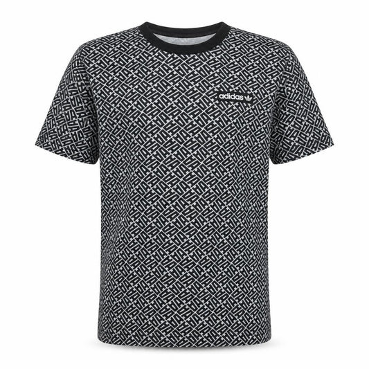 Front view of adidas Men’s Black Geometric Logo Cotton T-Shirt, size L